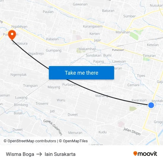Wisma Boga to Iain Surakarta map