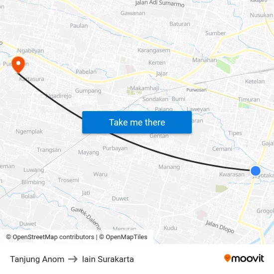 Tanjung Anom to Iain Surakarta map