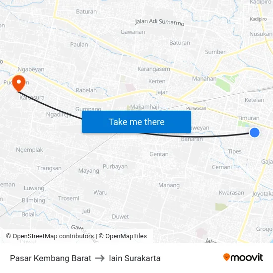 Pasar Kembang Barat to Iain Surakarta map