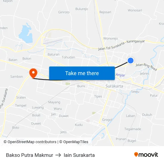 Bakso Putra Makmur to Iain Surakarta map
