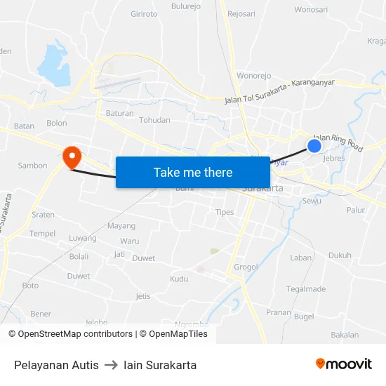 Pelayanan Autis to Iain Surakarta map