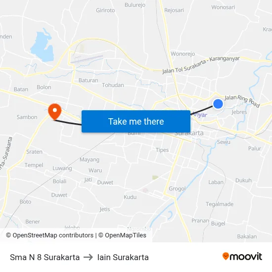 Sma N 8 Surakarta to Iain Surakarta map