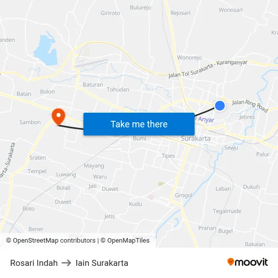 Rosari Indah to Iain Surakarta map