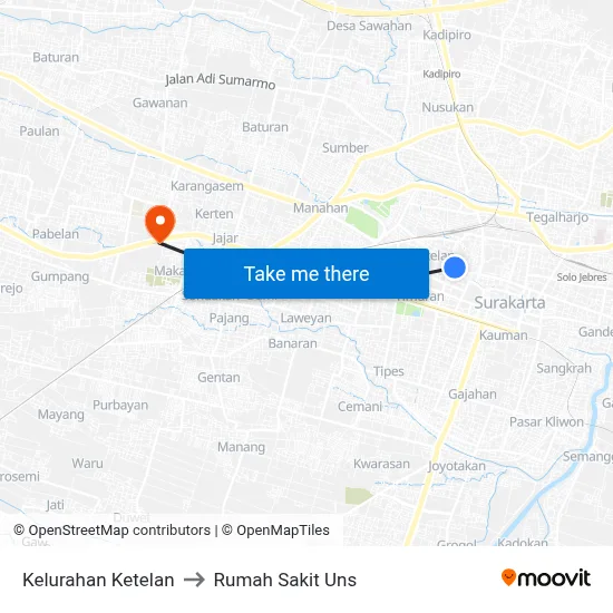 Kelurahan Ketelan to Rumah Sakit Uns map
