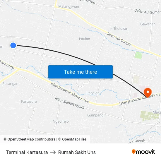 Terminal Kartasura to Rumah Sakit Uns map