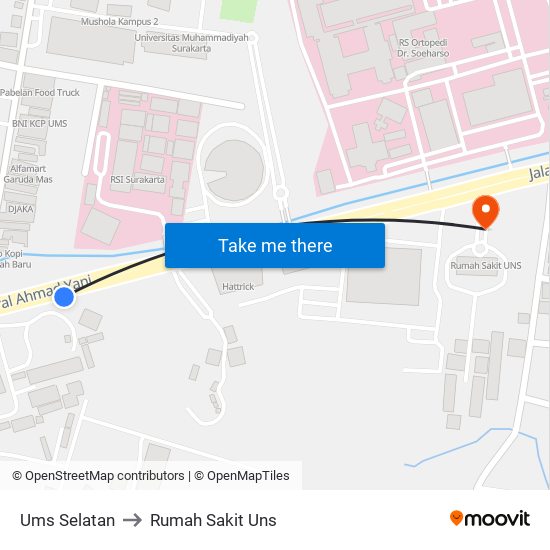 Ums Selatan to Rumah Sakit Uns map