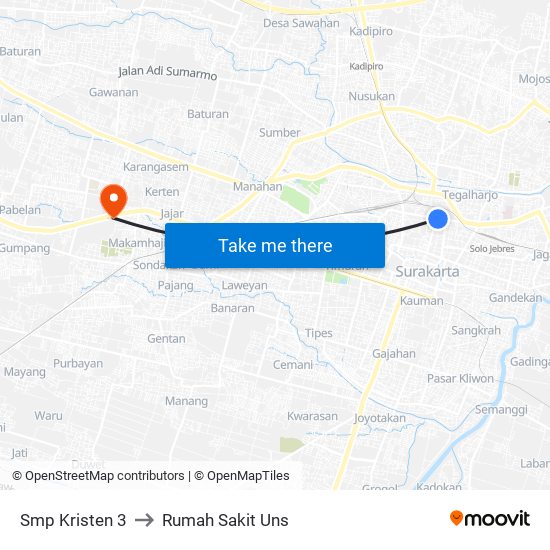 Smp Kristen 3 to Rumah Sakit Uns map