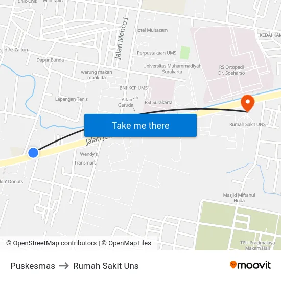 Puskesmas to Rumah Sakit Uns map