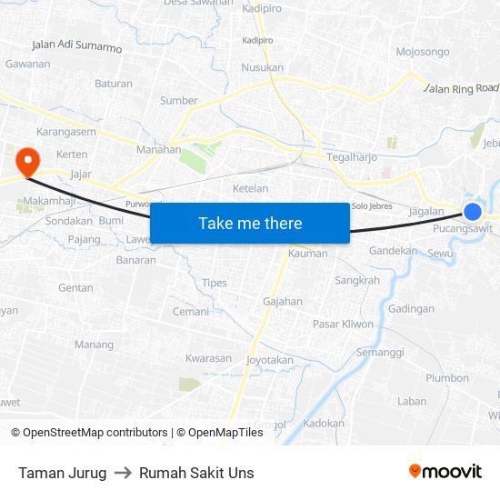 Taman Jurug to Rumah Sakit Uns map