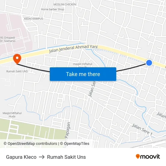 Gapura Kleco to Rumah Sakit Uns map