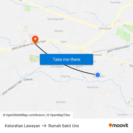 Kelurahan Laweyan to Rumah Sakit Uns map