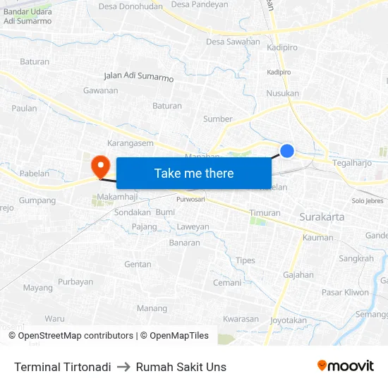 Terminal Tirtonadi to Rumah Sakit Uns map