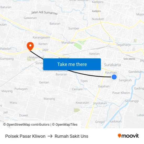 Polsek Pasar Kliwon to Rumah Sakit Uns map