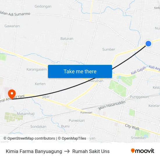 Kimia Farma Banyuagung to Rumah Sakit Uns map