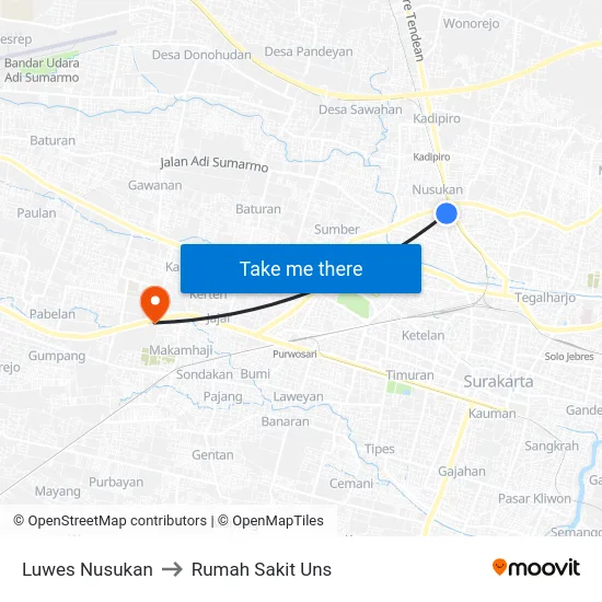 Luwes Nusukan to Rumah Sakit Uns map