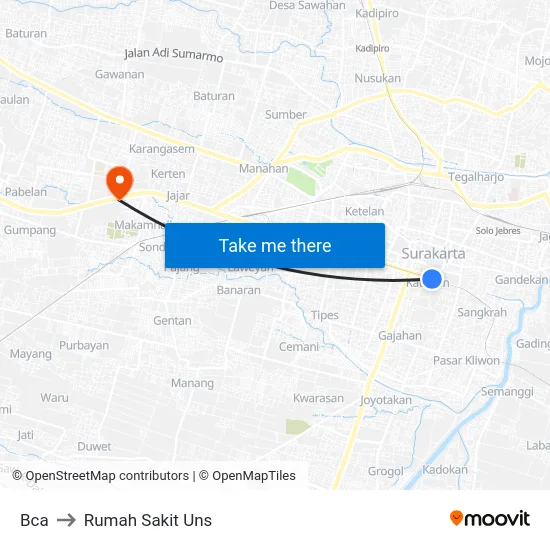 Bca to Rumah Sakit Uns map