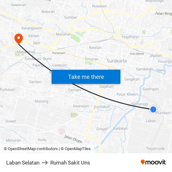 Laban Selatan to Rumah Sakit Uns map