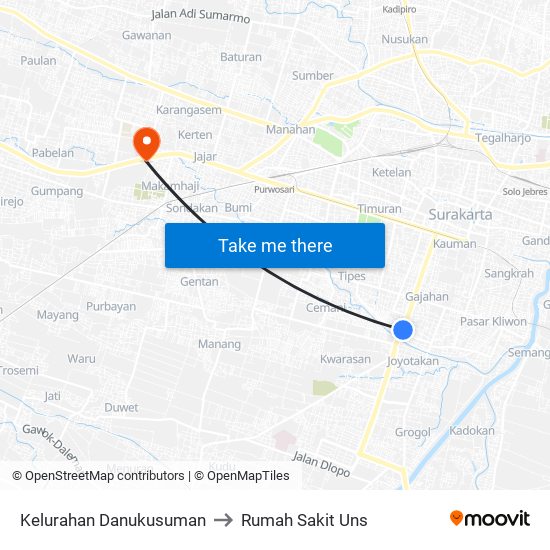 Kelurahan Danukusuman to Rumah Sakit Uns map