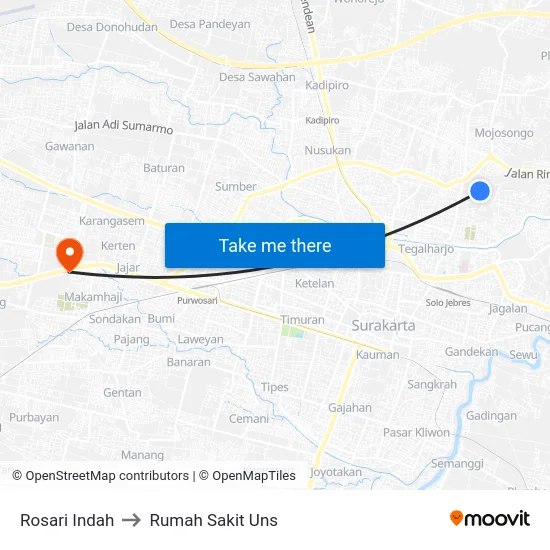 Rosari Indah to Rumah Sakit Uns map