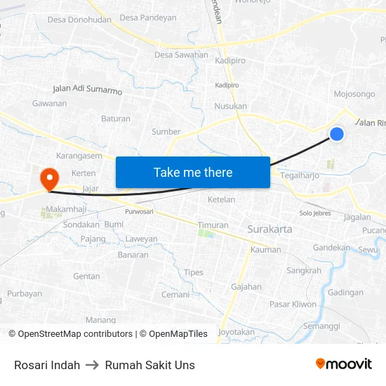 Rosari Indah to Rumah Sakit Uns map