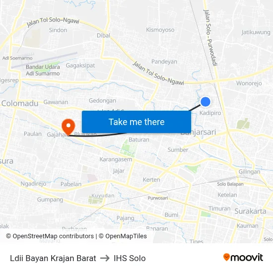 Ldii Bayan Krajan Barat to IHS Solo map