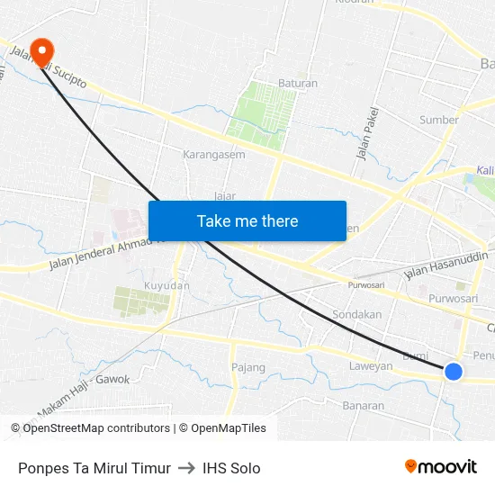 Ponpes Ta Mirul Timur to IHS Solo map