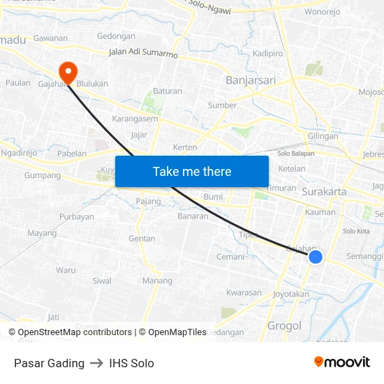 Pasar Gading to IHS Solo map