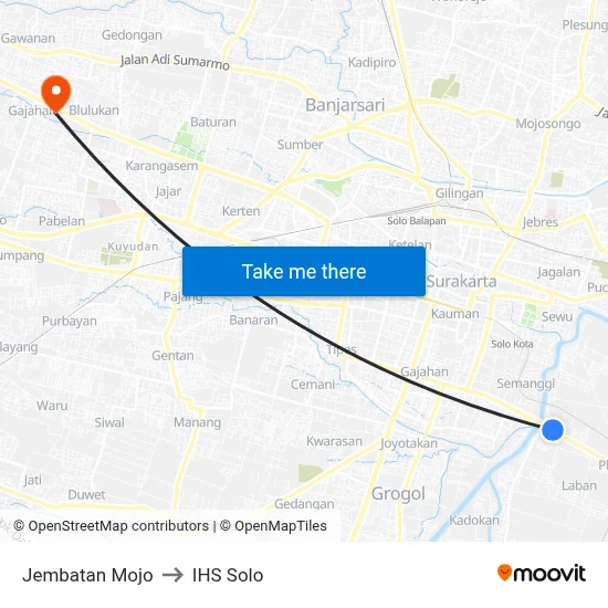 Jembatan Mojo to IHS Solo map