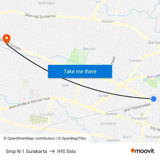 Smp N 1 Surakarta to IHS Solo map