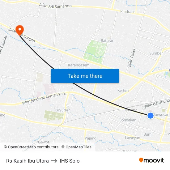 Rs Kasih Ibu Utara to IHS Solo map