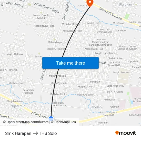 Smk Harapan to IHS Solo map