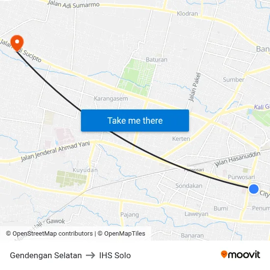 Gendengan Selatan to IHS Solo map