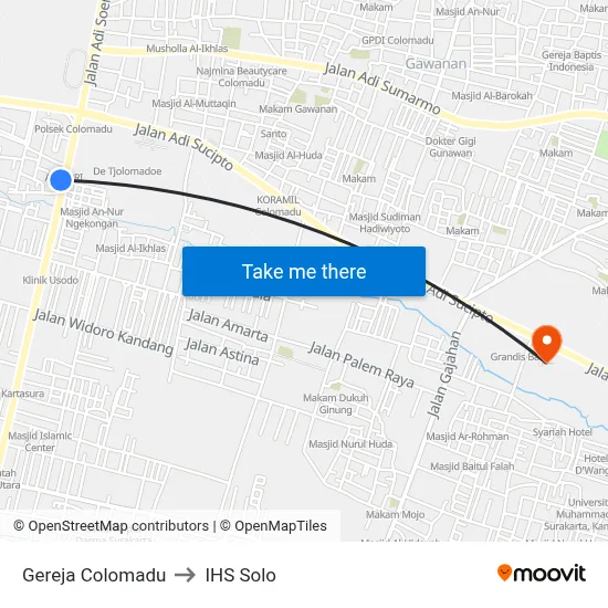 Gereja Colomadu to IHS Solo map