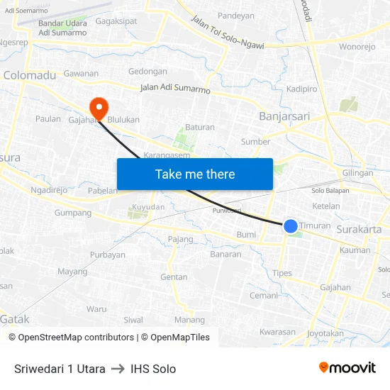 Sriwedari 1 Utara to IHS Solo map