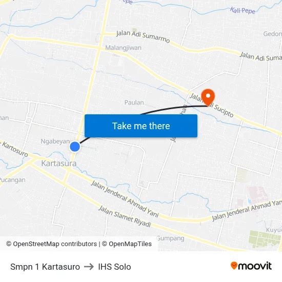 Smpn 1 Kartasuro to IHS Solo map