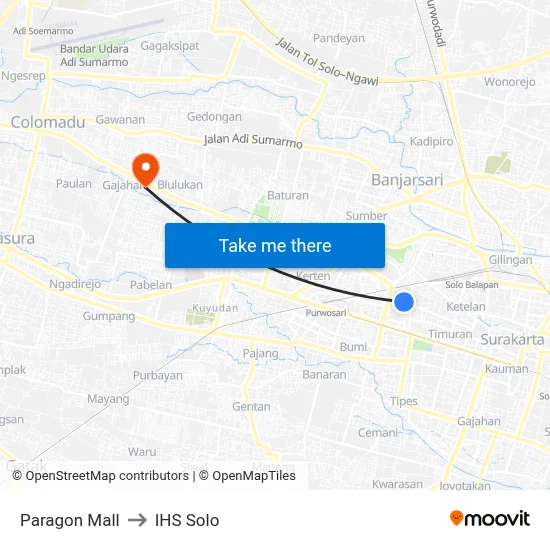 Paragon Mall to IHS Solo map