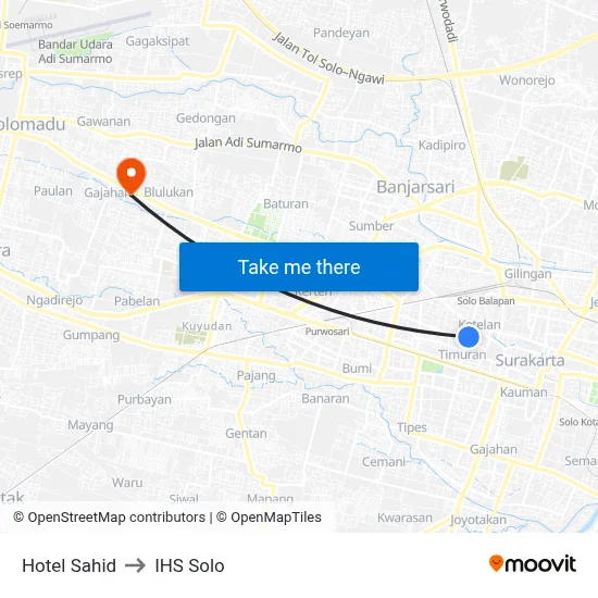 Hotel Sahid to IHS Solo map