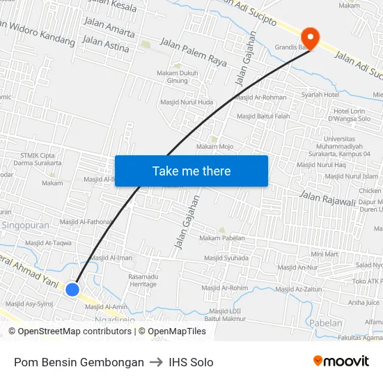 Pom Bensin Gembongan to IHS Solo map