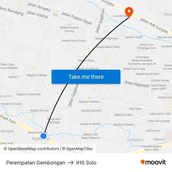 Perempatan Gembongan to IHS Solo map