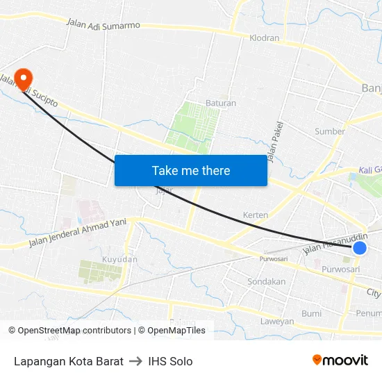 Lapangan Kota Barat to IHS Solo map