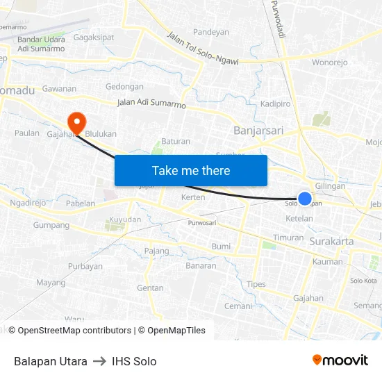 Balapan Utara to IHS Solo map