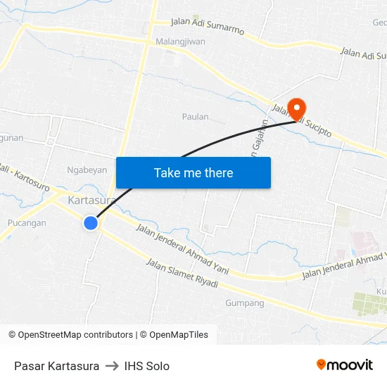 Pasar Kartasura to IHS Solo map