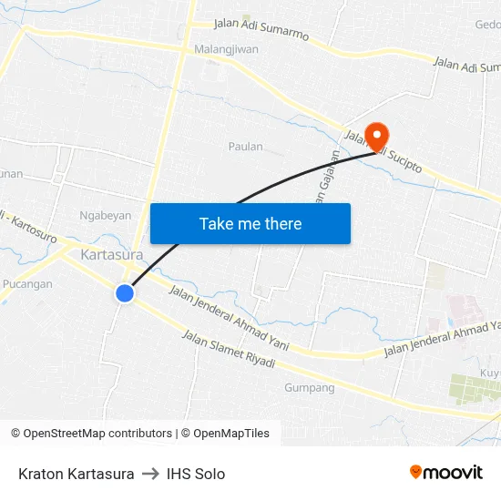 Kraton Kartasura to IHS Solo map
