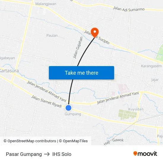 Pasar Gumpang to IHS Solo map