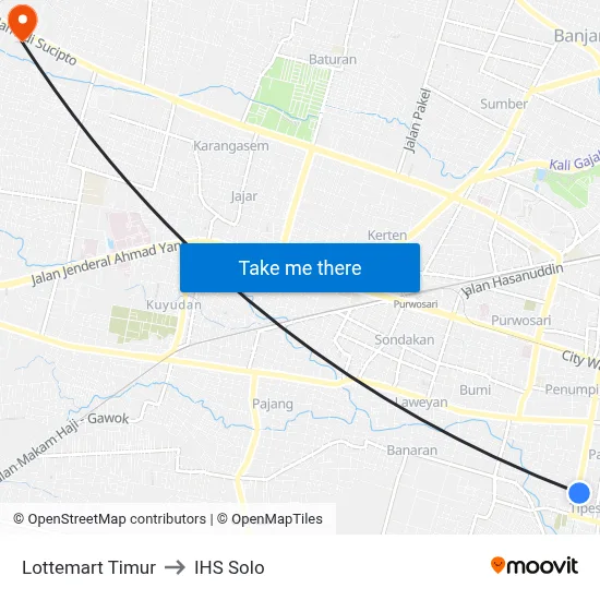 Lottemart Timur to IHS Solo map