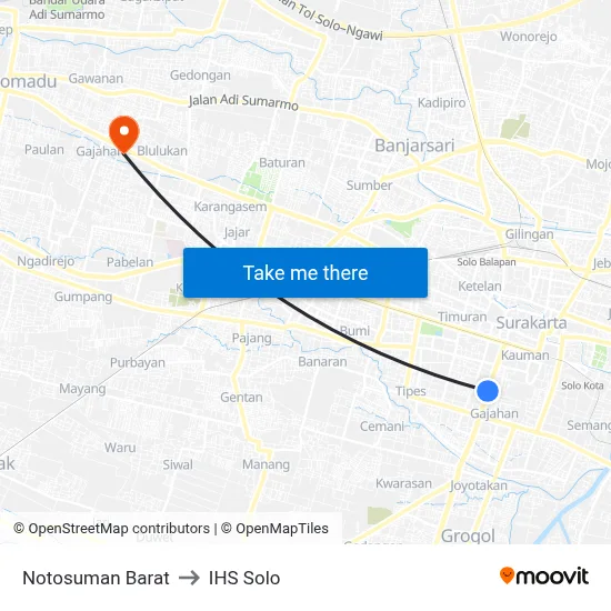 Notosuman Barat to IHS Solo map