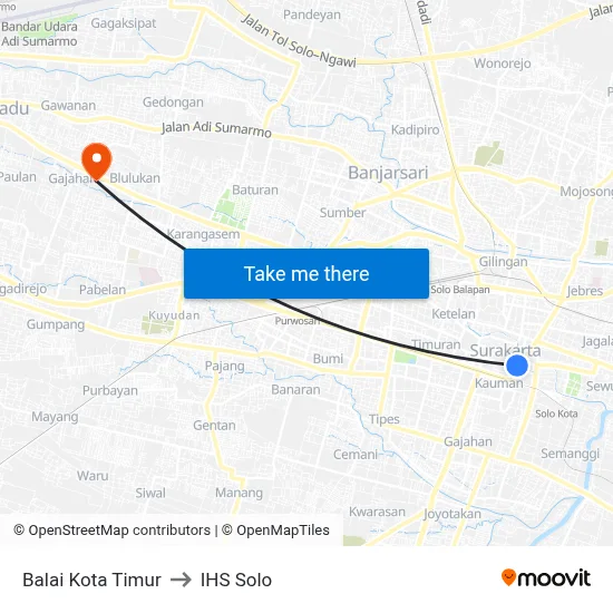 Balai Kota Timur to IHS Solo map