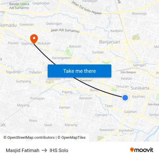 Masjid Fatimah to IHS Solo map