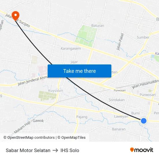 Sabar Motor Selatan to IHS Solo map