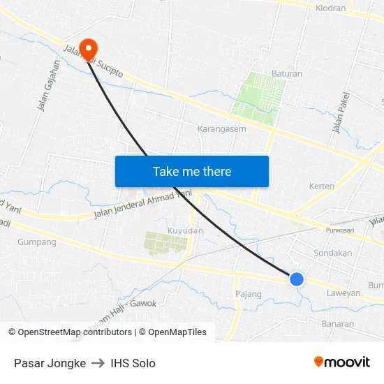 Pasar Jongke to IHS Solo map